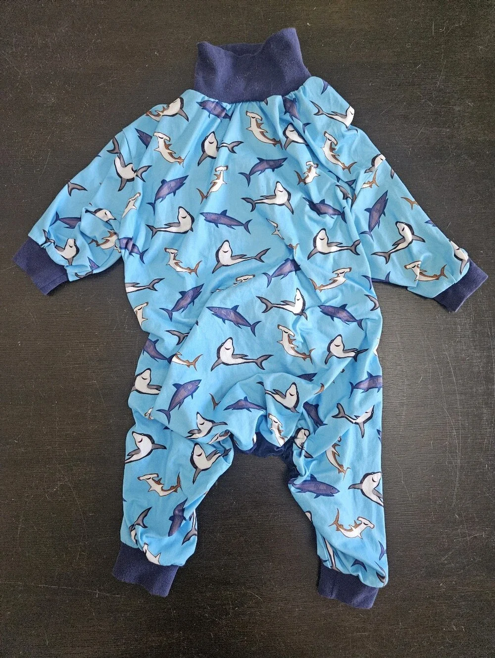 Blue 'Smiling Sharkies' Print Dog Onesie Pajamas